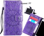 Huawei P7 Case Leather Wallet case embossed sunflower pattern
