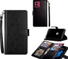 moto g84 Luxury Multifunction wallet case 9 card &amp; wrist strap blk