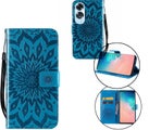 oppo a40 4g Pu Leather Wallet Case Embossed Sunflower Card Slot blue
