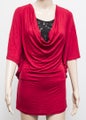 Red Stretch Knit Top with Black Lace