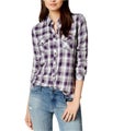 maison Jules Womens Plaid Button Up Shirt