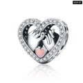 925 Sterling Silver Family Charm Heart Shape Beads Fit Bracelet Bangle For Women