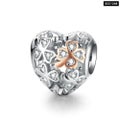 925 Sterling Silver Family Charm Heart Shape Beads Fit Bracelet Bangle For Women