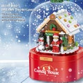 Christmas Music Box Building Block Kit with Auto Rotating Snow Play