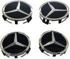 Black/silver Star Mercedes Benz Wheel Center Caps Hub Badges 75mm 4 Pcs For