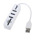 HY-617 Mini USB 2.0 Hub with SD/TF Card Reader Function - USB3 - WHITE