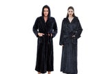 Winter Long Bathrobe Warm Flannel Hooded Fleece Bath Robe Lovers Sleepwear-Dark