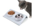Stainless Steel Double Dog Bowl Pet Puppy Feeder--Blue