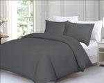 LIVEINSTYLE PLAIN D.GREY 3P DUVET COVER SET with DAMASK STRIPES #1595 queen
