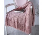 125*230cm Cozy Decorative Knit Woven Throw Blanket Pink
