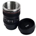 Stainless Steel Camera Lens Coffee Mug 105mm Black Travel Cup