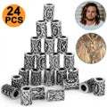 24X Norse Viking Runes Loose Beads DIY for Bracelets Pendant Necklace Beard Hair