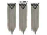 Synthetic Long Straight Women Clip In Hair Extensions 22" Fake False Hair