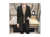 Men Long Cotton Coat Autumn Winter New Wool Blend Pure Color Casual Business