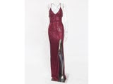 Romagic Sexy V Neck Lace Up Sequined Cocktail Party Dress Backless Split Leg