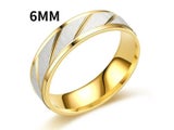 Fashion Gold Stripes Couple Rings 6mm 4mm Stainless Steel Contrast Color