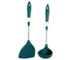 2-Piece Stainless Steel & Silicone Kitchen Utensils Set, Silicone Cooking Ute