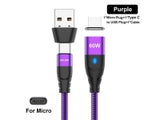 USLION 60W PD Fast Charger Cable USB C To Type C Micro Magnetic Data Cord 3A