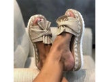 Women Slippers Summer Platform Wedges Mid Heels Bow Tie Peep Toe Fashion Slides