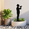 Small Soldier Bugler Garden Art - Black Steel
