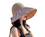 Women Sun Hat Knitted Foldable Elastic Big Bow-knot Decor Empty Top Beach Ha