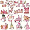 36PCS Christmas Tree Decorations Pink Santa Clause Snowman Wooden Ornaments