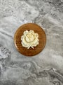 Beautiful vintage wooden brooch with carved rose