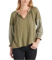 Lucky Brand Womens Floral Print Peasant Blouse