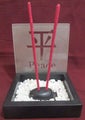 Incense holder with glass plaque featuring Chinese symbol and word, PEACE