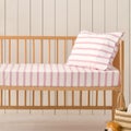 Dreamaker Baby Bask Washed Cotton Stripe Fitted Sheet Set Pink Large Cot