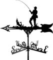 Metal Weathervane Fisherman Silhouette Wrought Iron Wind Vane Stainless Steel
