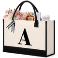 Personalized Initial Tote Bag, Large Capacity Canvas Beach Bag for Women, V