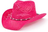 Straw Pink Cowgirl Hat for Women, Shapeable, Spring and Summer Pink Cowboy