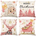 Christmas Pillow Covers 18x18 Inch Set of 4 Christmas Tree Reindeer Pink De