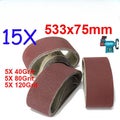 15pcs 75 X 533mm Sanding Belt 3 X 21inch Abrasive Sandpaper 40 80 120 Mixed Grit