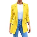 Blazer for Women Casual Double Breasted Plain Suit Jacket Long Sleeve Turn Do
