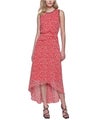 Karl Lagerfeld Womens Tie Detail Waist Pleated Midi High-Low A-line Dress