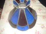 RETRO BLUE AND RED GLASS LEADLIGHT LAMPSHADE