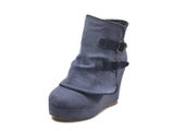 Women's Modern Ankle Wedge Suede High Heel Boots With Belt Buckle