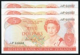 New Zealand - $5 - Brash - Last Prefix Trio - JJP646662 - 646664 - Unc