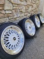 4 x 18" White replica BBS Mesh with Gold Bolts &amp; Zextour 245/40ZR18 – JDM Style