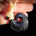 Black Stained Maori Bone Carving Pendant Necklace - Hook Carving