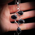 Solid 925 Sterling Silver & Natural Black Onyx Handmade Multi Setting Wave Ne...