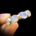 (R) Solid 925 Sterling Silver &amp; Raw Irregular Moonstone 4x Setting Handmade Ring