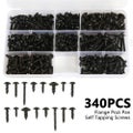 340Pcs Flange Self Tapping Screws, Small Multi-Purpose Bolt Cross Head Black
