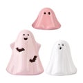 Halloween Ghost Decorations Set of 3 Light Up Resin White Pink Ghost Figurines