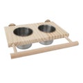 Bird Parrot Cage Stainless Steel Seed Water Feeder Cups with Wooden Bird Perch