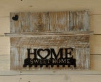 Rustic Wooden Decorative INDOOR Wall Shelf with Hooks - "Home Sweet Home"