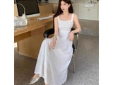 Elegant White Square Neck Sleeveless Dress For Any Occasion