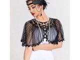 1920s Vintage Sequined Fringed Shawl For Women's Formal Events
